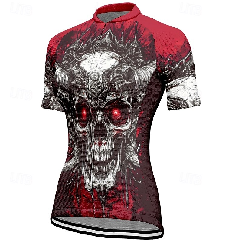 Women's Cycling Jersey Skull Short Sleeve Bike Tee Tshirt Jersey with 3 Rear Pockets Mountain Bike MTB Quick Dry Anatomic Design Wicking Breathable Sports Wine Red Black Red Clothing Apparel3