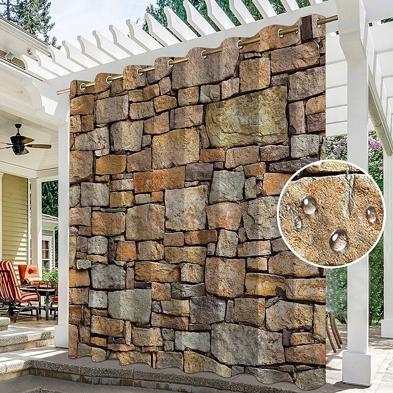 Waterproof Outdoor Curtain Privacy, Outdoor Shades, Sliding Patio Curtain Drapes, Pergola Curtains Grommet Brick Wall For Gazebo, Balcony, Porch, Party