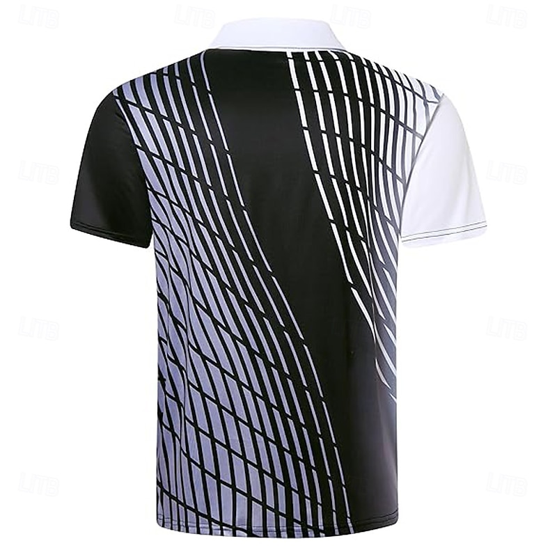 Men's Geometic Line Polo Short Sleeve Polo Shirts Collared Shirts Business Casual School Outdoor Sports Daily Wear Buttons 3D Print Summer Spring Fall Black2