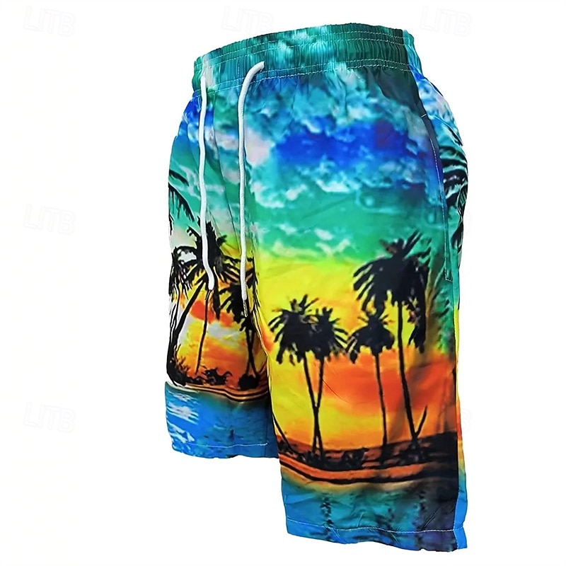 Men's Swim Trunks Swim Shorts Board Shorts Bottoms Drawstring with Pockets Swimming Surfing Beach Water Sports Tropical Printed Summer Spring