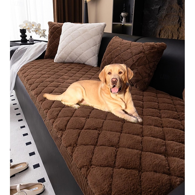 Couch Cover for Dogs Fuzzy Pet Couch Covers for Sofa Checkered Dog Couch Covers for 3 Cushion Couch Sofa Pet Friendly Non Slip Sofa Cover Pet Blanket - Main Image