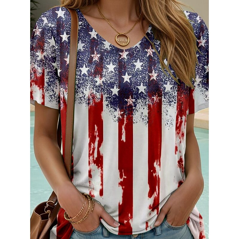 Women's Patriotic  T Shirt Graphic Flag American Flag Stylish Casual Red White And Blue Short Sleeve Crew Neck Regular Tops Daily Weekend Print Wine Summer Spring3