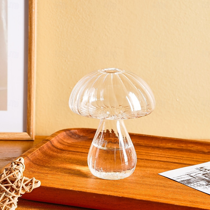 Transparent Glass Mushroom-Shaped Vase, Indoor Tabletop Floral Arrangement Container, Cozy Centerpiece for Home and Dining Room, Suitable for Flowers, Green Plants, and Hydroponic Decor3