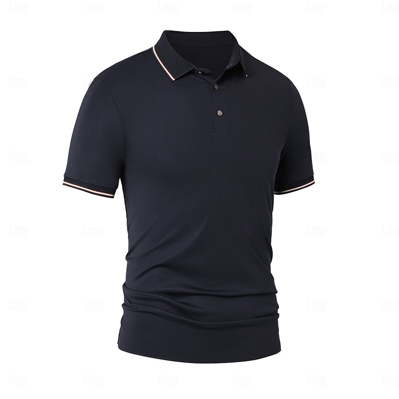 Men's Polo Work Street Turndown Short Sleeve Vacation Fashion Solid Color with White Trim Buttons Summer Spring Black White Navy Blue Green Polo2