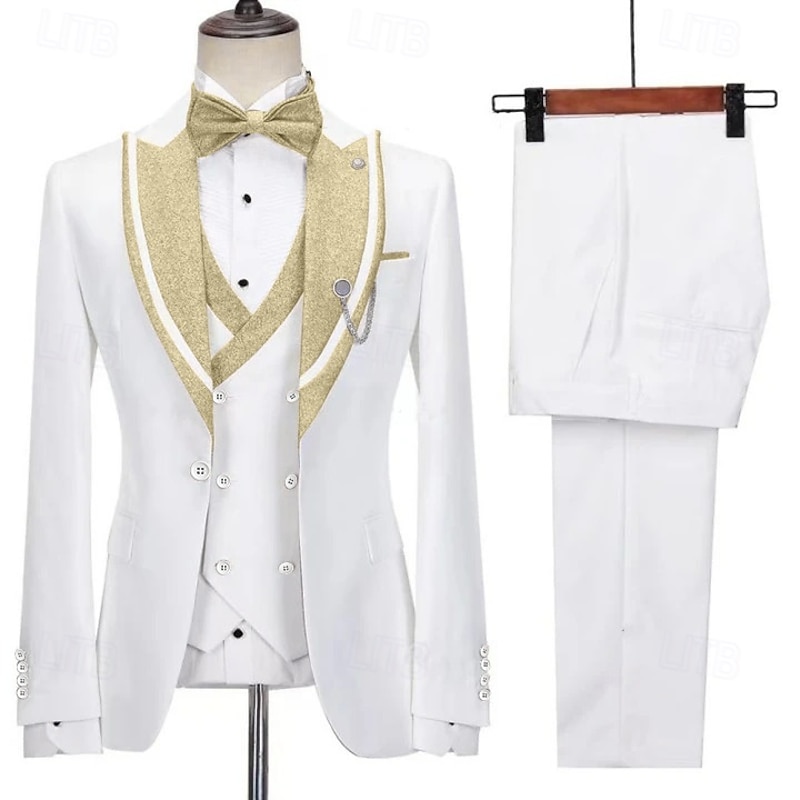 Men's Prom Sparkly Party Suits Peaked Lapel Pink Purple Fashion Luxury Solid Colored Standard Fit 3 Piece Single Breasted One-button