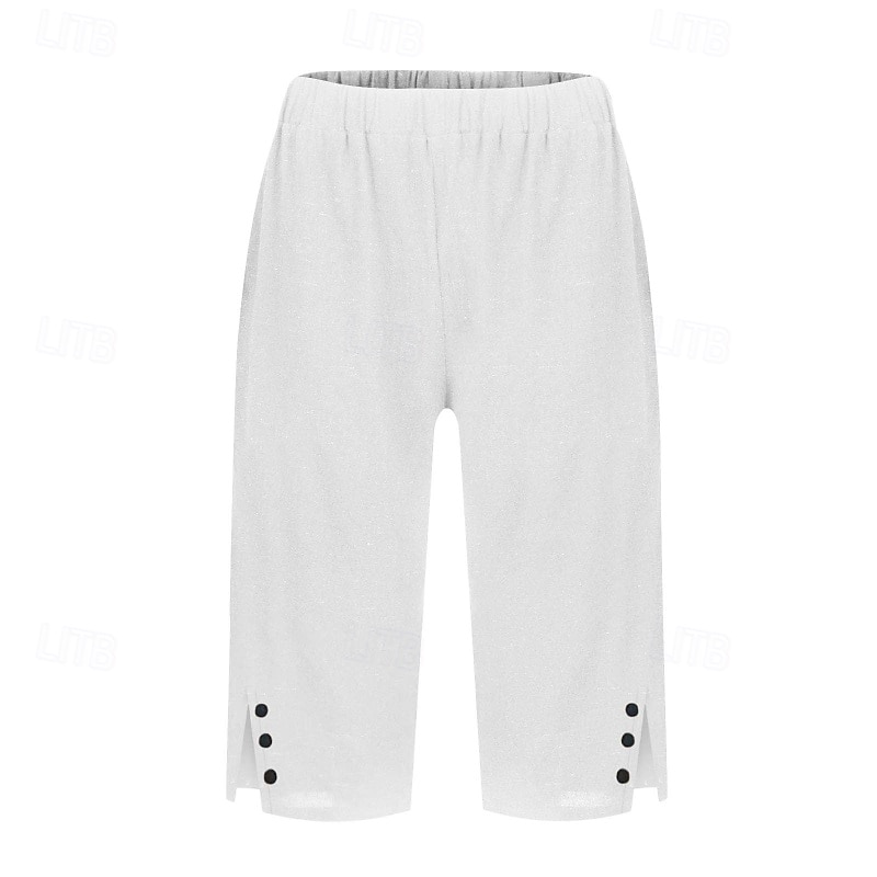 Women's Capri Pants Cotton Linen Pants Slacks Streetwear Casual Calf-Length Natural Plain Pocket Breathability Soft Comfortable Micro-elastic Casual Daily Wear Black White Khaki Summer Spring Regular4