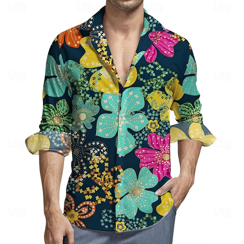 Retro Vintage 1970s Shirt Aloha Shirt Hippie Floral Fancy Dress Men's Masquerade Party Daily Wear Pride Parade Adults' Shirt4