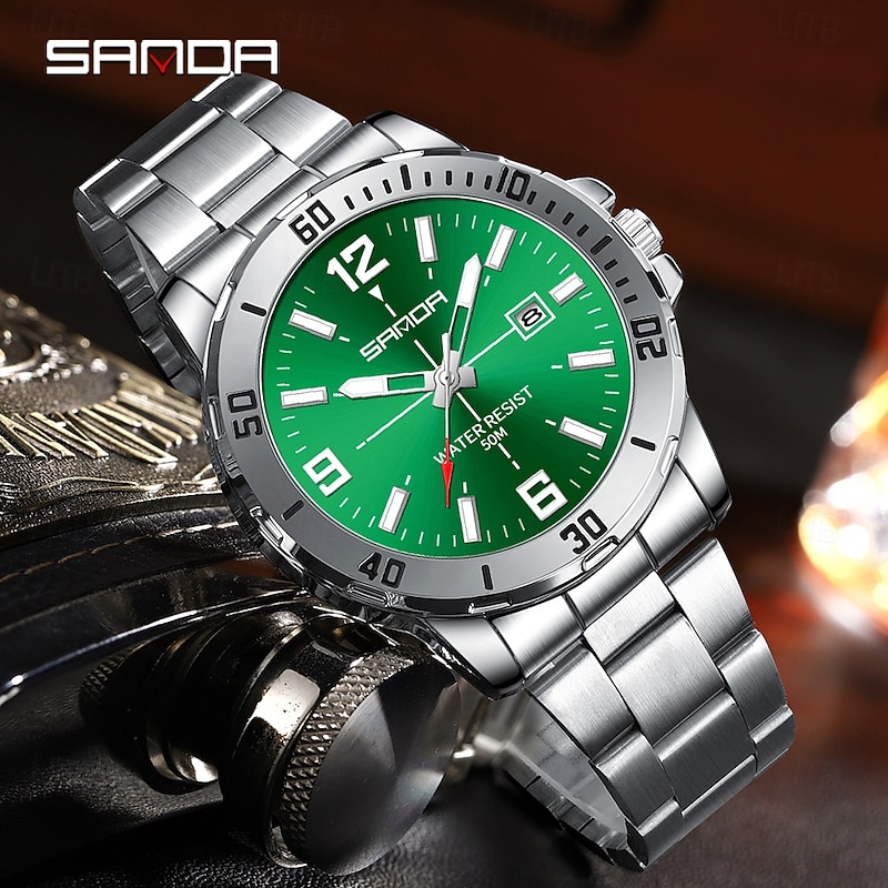 SANDA 3265 Men's Quartz Watch Simple and Fashionable Large Dial Night Light Waterproof Band Calendar Wristwatch2