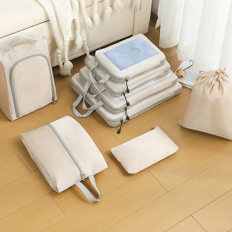 Compression Packing Cubes Set for Travel, Luggage Organizer and Storage Bags, Waterproof Clothes, Underwear, Shoes, Toiletries, and Makeup Bag, Space Saver Packing Pouches3