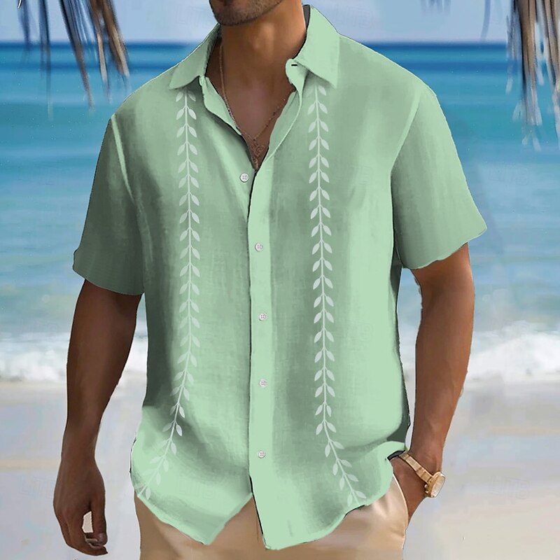 Men's Geometric Shirt Guayabera Shirt Button Up Shirt Short Sleeve Fashion Casual Vacation Dailywear Beach Wear Summer Spring Turndown 3D Print Collared Shirts Pink Blue Green2