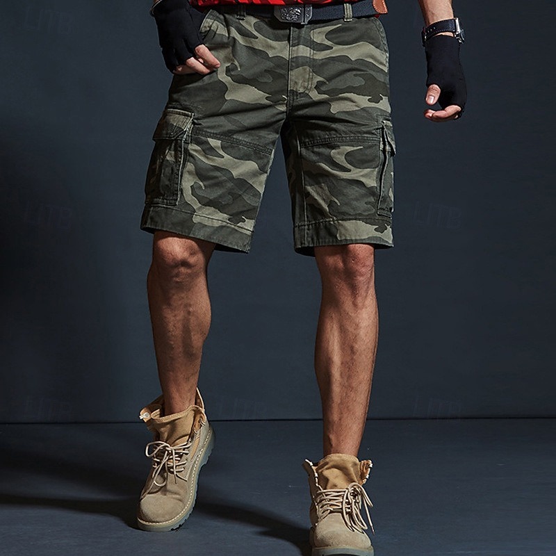 Men's Cargo Shorts Camo Shorts Shorts Summer Shorts Multi Pocket Flap Pocket Camo Plain Camouflage Comfort Wearable Knee Length Outdoor Sport Daily Fashion Casual Black Yellow
