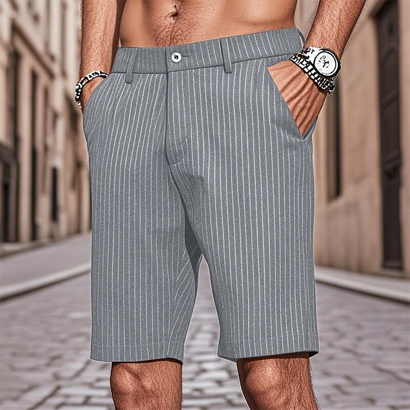 Men's Dress Shorts Work Shorts Golf Shorts Pocket Stripes Comfort Breathable Knee Length Outdoor Business Sports Casual Black Light Grey2