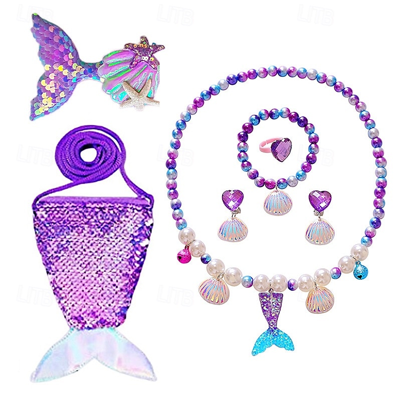 Kids Girls' Mermaid Dress Up Set Necklace Bracelet Jewelry Set Tiara Princess Sweet Party Birthday Unicorn