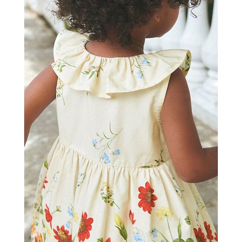Kids Girls' Dress Flower Sleeveless Outdoor Casual Ruffle Fashion Adorable 100% Cotton Knee-length Casual Dress A Line Dress Summer Spring 4 years+ White3