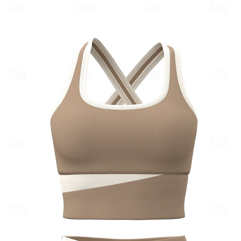 Women's Light Support Sports Bra Running Bra Open Back Cross Back Bra Top Padded Fitness Leisure Sports Running Breathable Lightweight Soft Black Khaki Gray Solid Colored2