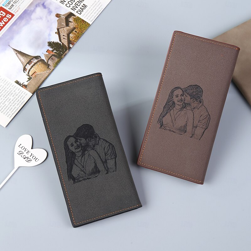 Personalized Photo Leather Wallet Custom Best Gift for Dad, Engraved Wallet for Husband, Boyfriend, Father's Day, Birthday, Anniversary, Wedding Gift