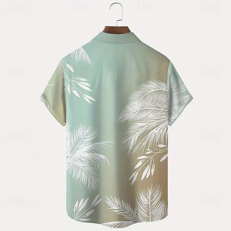 Men's Palm Tree Gradient Color Tropical Plants Summer Hawaiian Shirt Button Up Shirt Aloha Shirt Short Sleeve Hawaiian Resort Vacation Holiday Beach Wear Summer Spring Turndown Collared Shirts Front2
