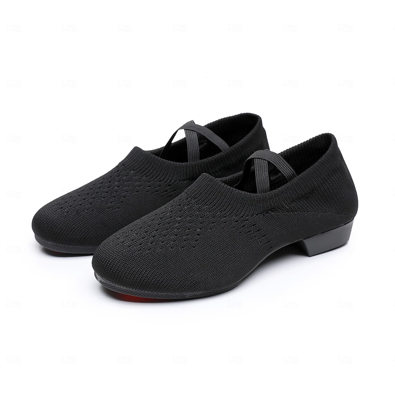 Women's Black Knit Dance Shoes - Breathable Soft Sole Professional Indoor Practice Footwear4