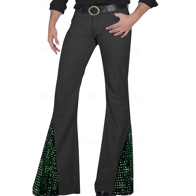 Men's Dress Pants Flare Bell Bottom Trousers Summer Pants Sequins Patchwork Pocket Color Block Comfort Full Length Party Disco Lights Clubwear Vintage Casual White Pink3