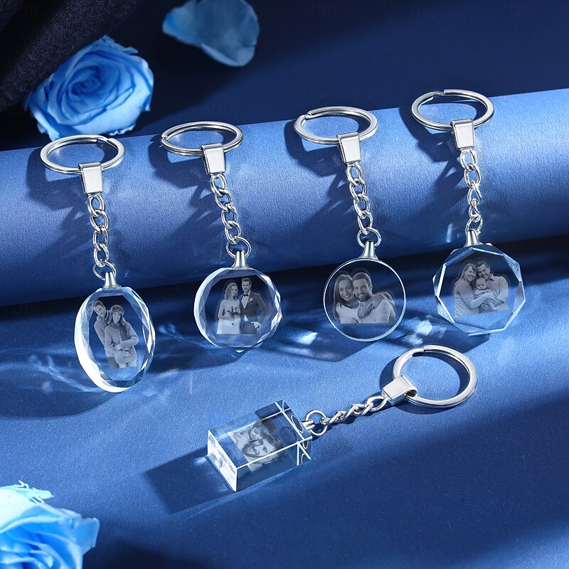Personalized 2D Crystal Keychain Custom Best Gift for Mom – Custom Photo Engraved Pendant for Wife, Grandparents, Family, or Friends2