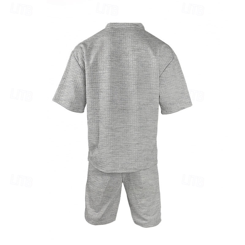 Men's Tracksuit Outfit Set Shorts Crew Neck Outdoor Daily Sports Pocket Drawstring 2 Piece Plain Black White Khaki Polyester Activewear Classic Casual Summer2