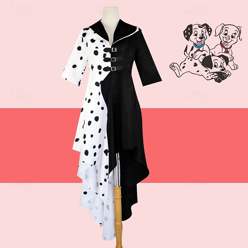 One Hundred and One Dalmatians Cruella De Vil Cosplay Costume Outfits Party Costume Christmas Vintage Fashion Movie Cosplay for Women's Teen Adults' Carnival Masquerade