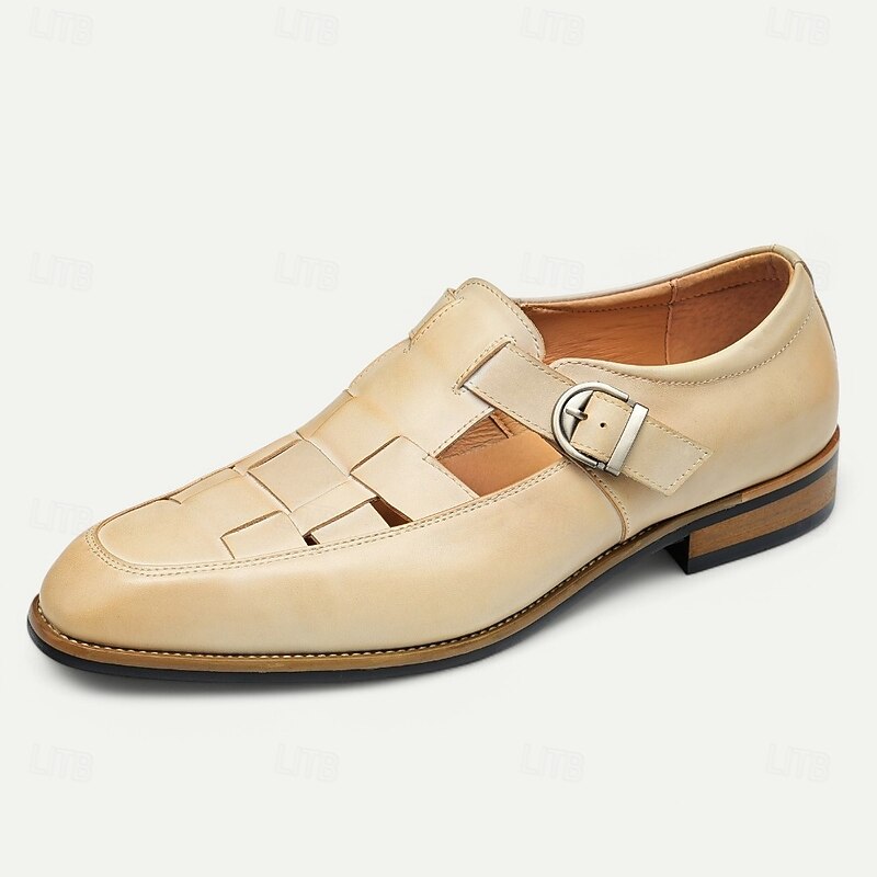 Men's Chic White Leather Monk Strap Shoes - Stylish Choice for Summer Weddings and Formal Events3