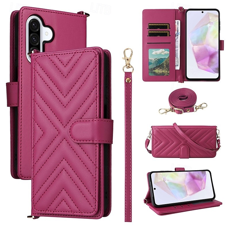 Phone Case For Samsung Galaxy S25 S24 S24 FE S23 Ultra Plus S22 Plus  Ultra A55 5G A35 5G A25 A15 A14 Flip Cover with Stand Holder with Lanyard with Wrist Strap Retro TPU PU Leather