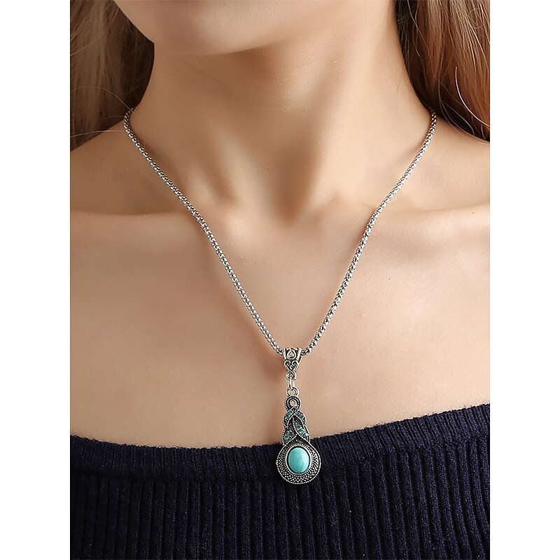 Vintage Turquoise Jewelry Set for Women – Bohemian Silver Necklace, Earrings & Bracelet, Western Cowgirl Statement Accessories for Parties & Festivals4