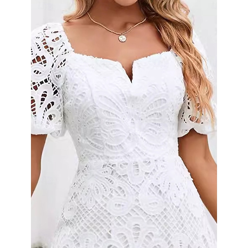 Women's Mini Dress A Line Dress Summer Dress Eyelet Dress Vacation Casual Daily Regular Fit Graphic Short Sleeve V Neck White Summer3