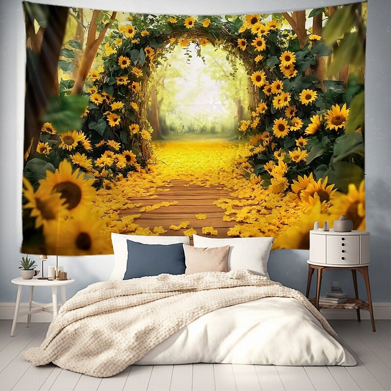 Sunflowers Landscape Hanging Tapestry Wall Art Large Tapestry Mural Decor Photograph Backdrop Blanket Curtain Home Bedroom Living Room Decoration2