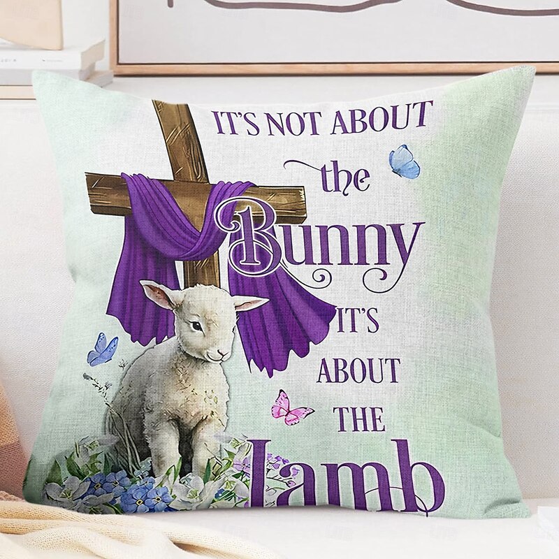 Easter Decorative Toss Pillows Cover 1PC Bunny Templar Cross Lamb Soft Square Couch Cushion Case Pillowcase for Bedroom Livingroom Sofa Chair4