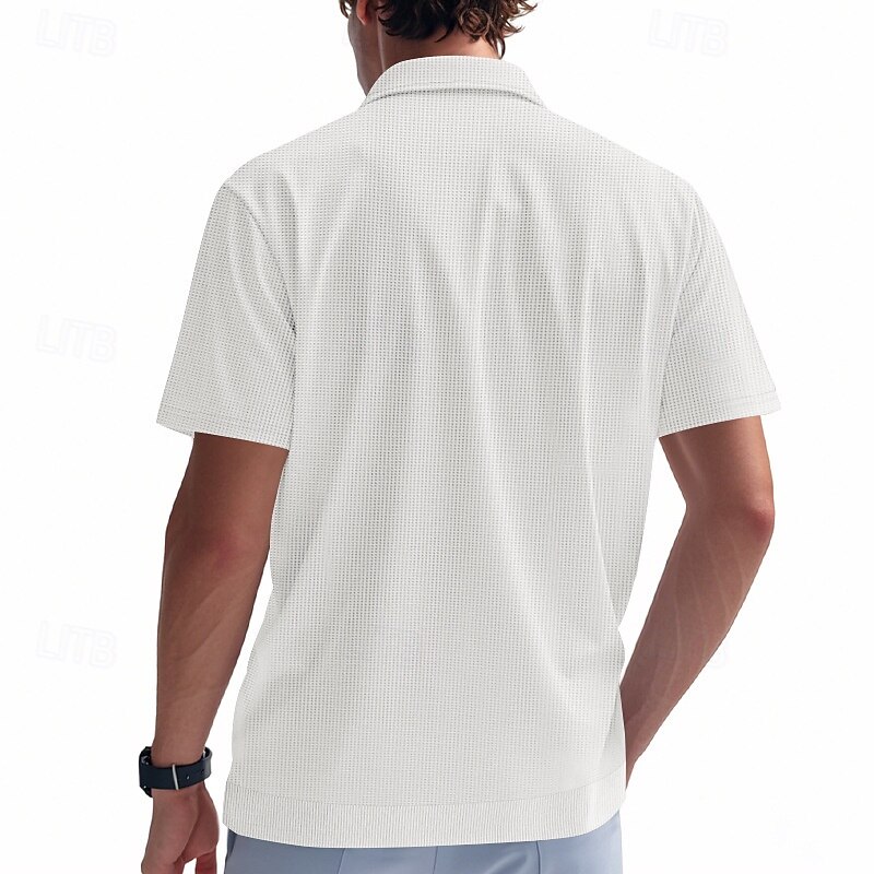 Men's Golf Shirt Pique Polo Shirt Business Casual Lapel Short Sleeve Fashion Basic Solid Color Textured Buttons Summer Spring &  Fall Regular Fit Dark Brown White Light Grey Green Khaki Light Blue4