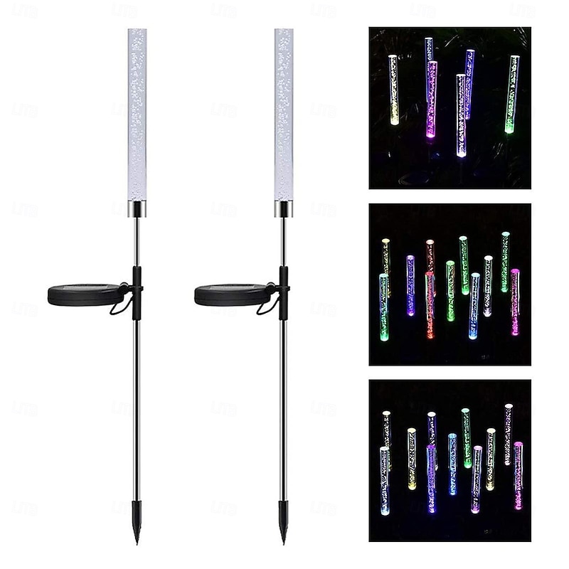 Solar Light Outdoor Pathway Lights Patio Lights, 2 Pack Solar Tube Lights Solar Acrylic Bubble Light Waterproof RGB Color Changing Solar Stake Light4