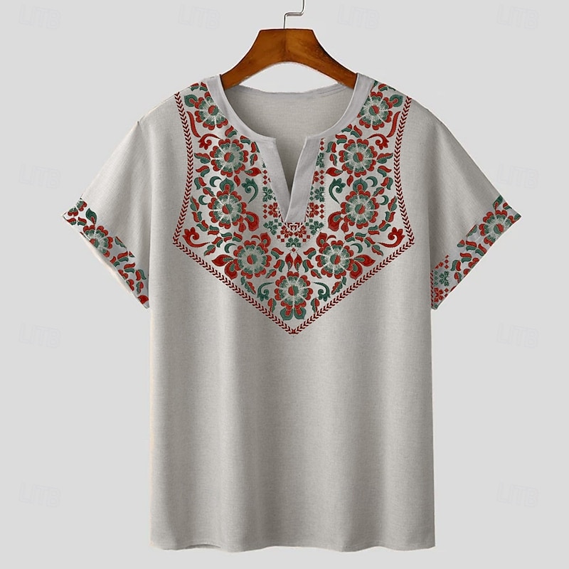 Men's Bandana Print T shirt Tee Short Sleeve T shirt 3D Print V Neck Shirt Designer Boho Vacation Daily Light Blue Pink Gray Summer Spring Clothing Apparel Normal S M L XL XXL XXXL