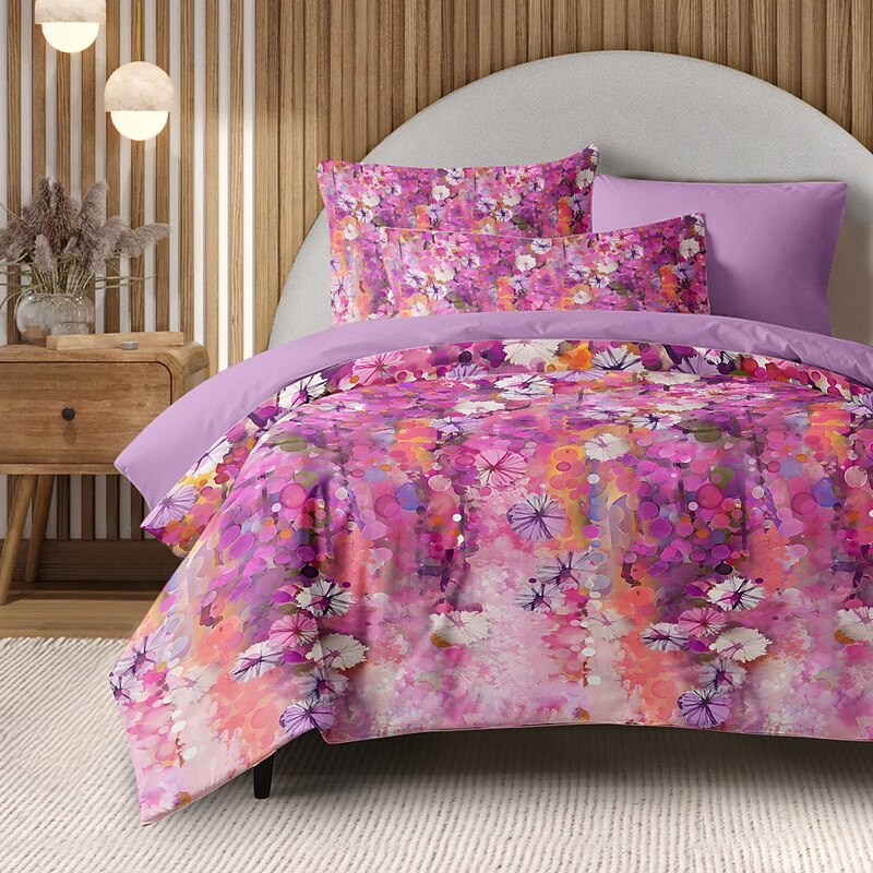 Floral Duvet Cover Set 100% Cotton Soft and Breathable Bedding Featuring Pink Flowers Lightweight and Durable Quilt Cover Comfortable for All Seasons Easy to Care