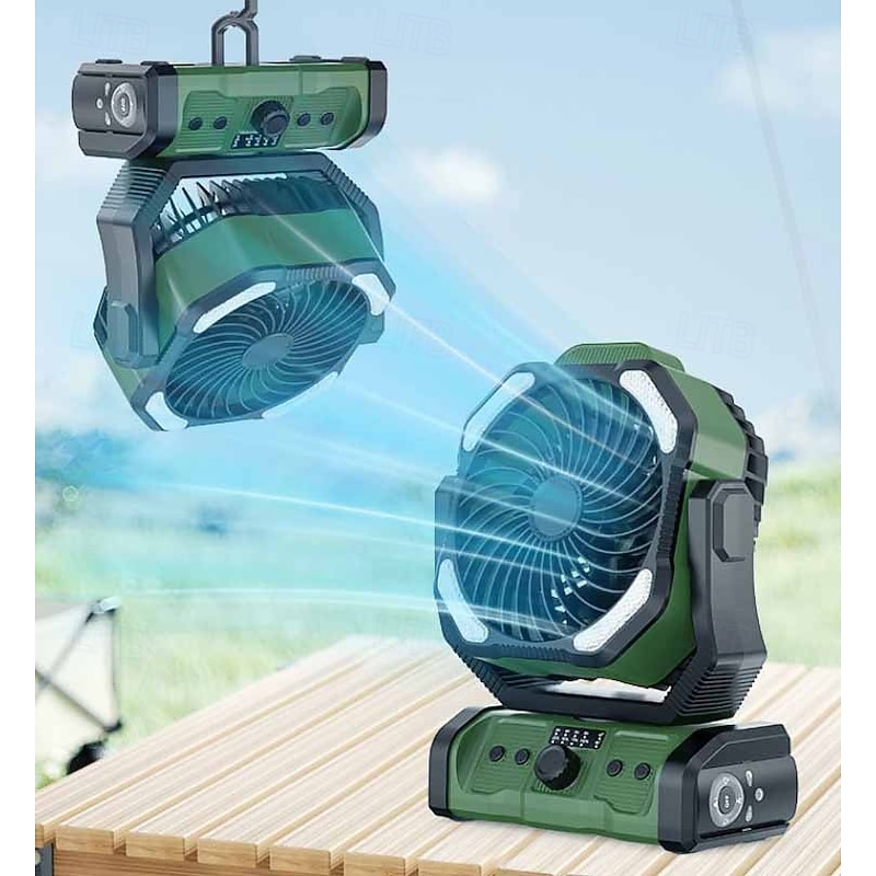 1 Pc Camping Lights, Fans, Large Capacity Rechargeable Battery For Mobile Phone Charging, Suspension, Standing Dual-Use, Stepless Speed Regulation Type-C, Low Noise