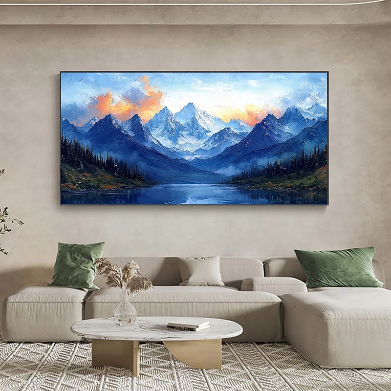 Handmade Original Natural Scenery Painting Oil Painting On Canvas Abstract Snow Mountain Lake Wall Art for Home Decor With Stretched Frame/Without Inner Frame Painting3