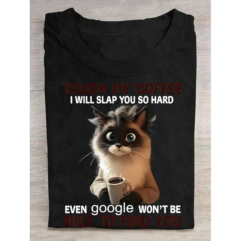 Women's T Shirt Cat Funny Slang T Shirt Graphic Letter Stylish Casual Short Sleeve Round Neck Regular Tops Daily Weekend Print Black White Pink Blue Purple Summer Spring4