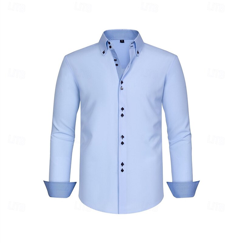 Men's Dress Shirt Plain Wedding Work Light Blue Black White Long Sleeve Spread Collar Summer Spring Clothing Apparel2