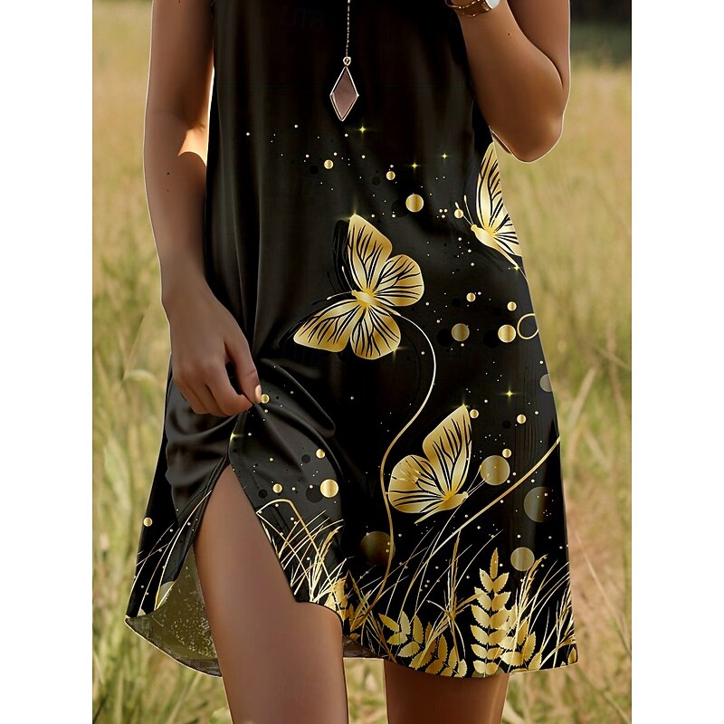 Women's Mini Dress T Shirt Dress Tee Dress A Line Dress Summer Dress Vacation Casual Daily Weekend Regular Fit Graphic Butterfly Short Sleeve Crew Neck Black Summer Spring3