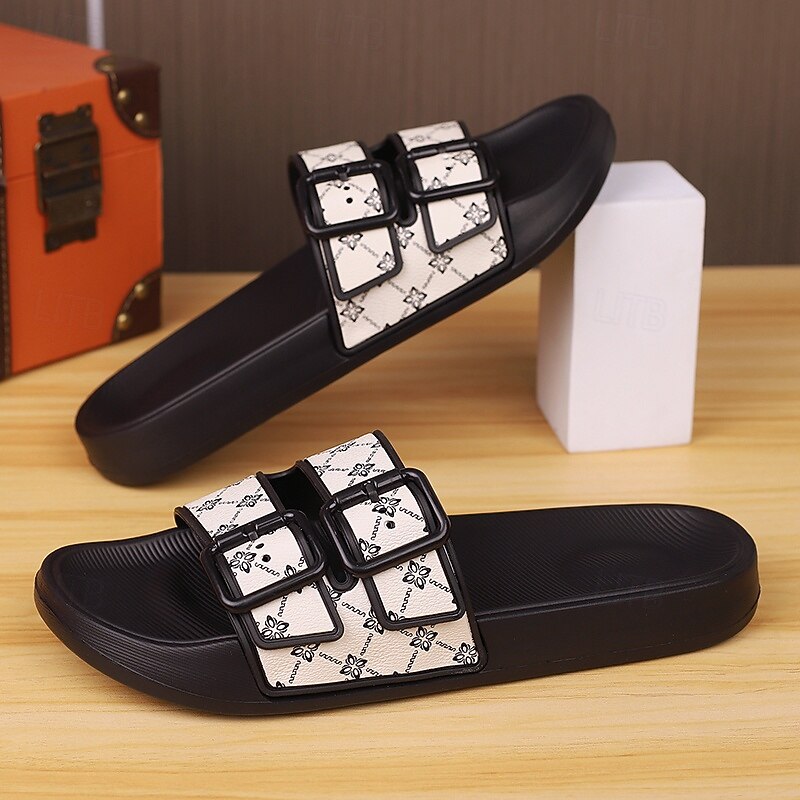 Men's Black Slides with Decorative Buckle Detail - Comfortable and Trendy Footwear for Daily Wear4