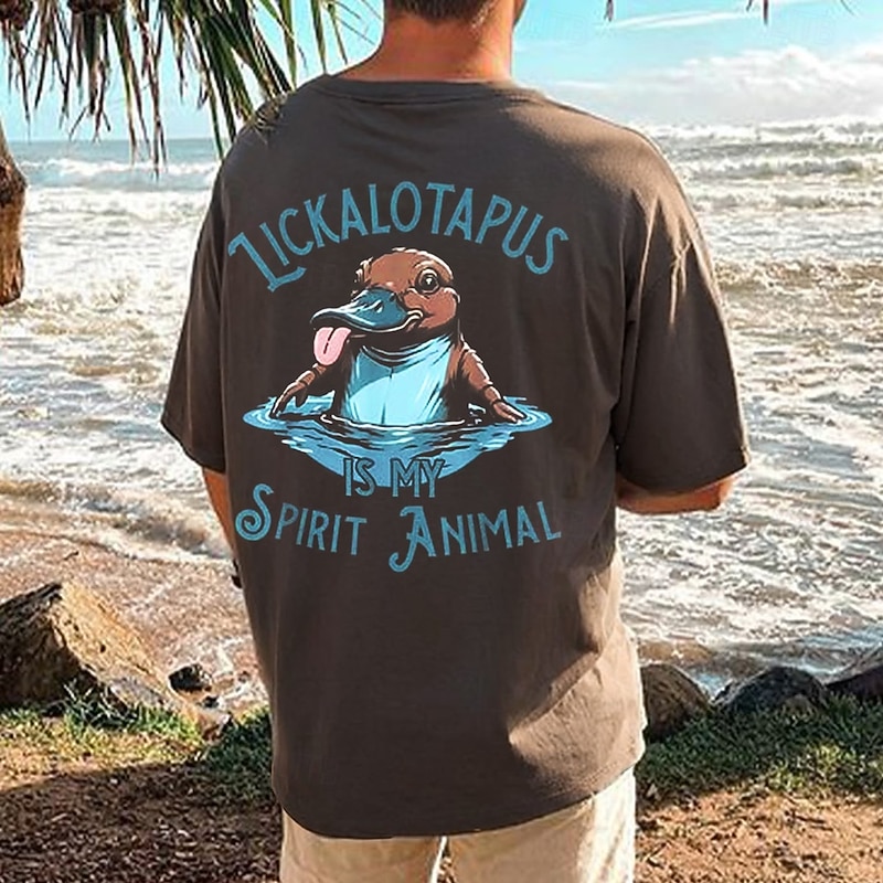 Men's Animal Funny T Shirt Short Sleeve T shirt 3D Print Crew Neck Shirt Tropical Hawaiian Vacation Street Daily Dark Gray Summer Spring Clothing Apparel S M L XL XXL XXXL