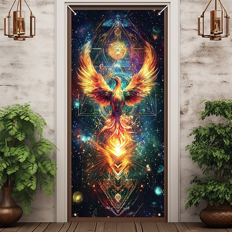 Fantasy Phenix Door Decorations Door Covers Door Tapestry Door Curtain Decoration Backdrop Indoor/Outdoor Door Banner for Front Door Farmhouse