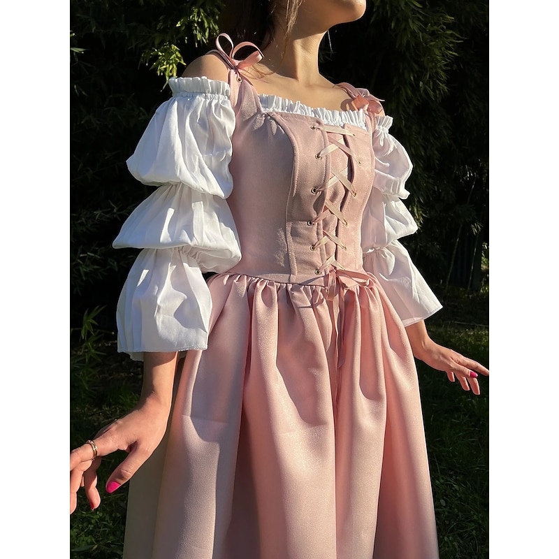 Retro Vintage Medieval Renaissance Dress Prom Dress Princess Elven Fancy Dress Women's Celtic Fantasy Royal Halloween Carnival Performance Party LARP Adults' Dress4