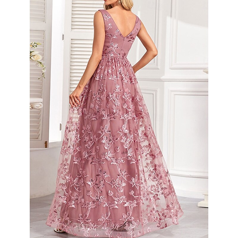 A-Line Quinceanera Dresses Elegant Dress Wedding Wedding Guest Floor Length Sleeveless V Neck Tulle Backless with Pleats4