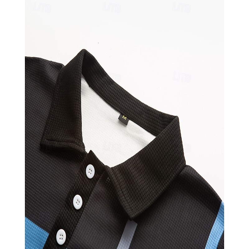 Men's Golf Shirt Golf Polos Shirts Work Casual Lapel Short Sleeve Basic Modern Stripes Patchwork Buttons Summer Regular Fit Pink+Orange Dark Pink Blue Purple Orange Green Golf Shirt4