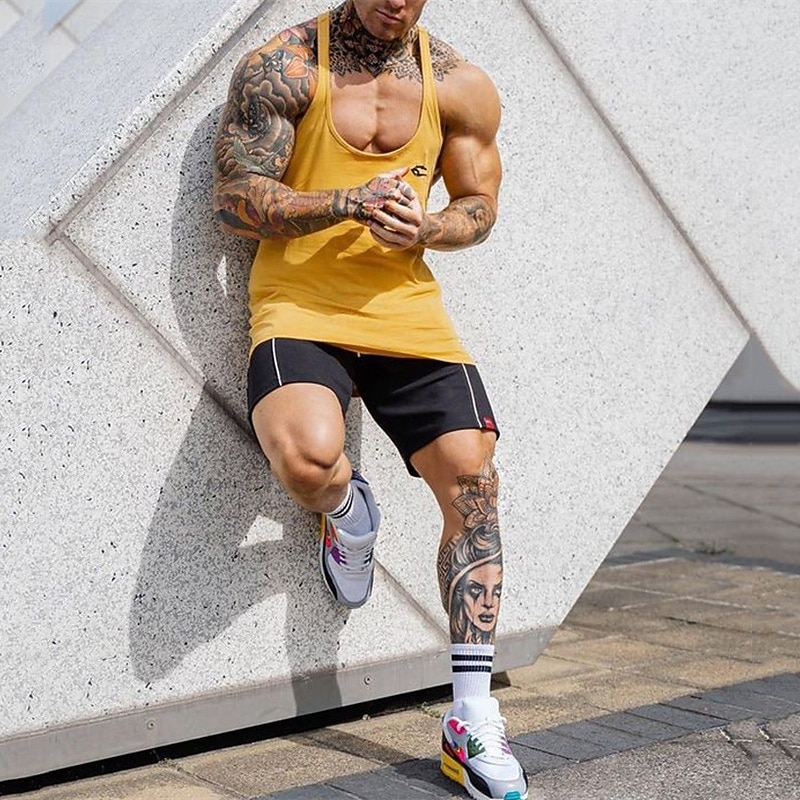 Men's Tracksuit Outfit Set Shorts Deep U Outdoor Daily Sports Pocket Drawstring 2 Piece Poker Black Yellow Grey Polyester Activewear Classic Casual Summer3