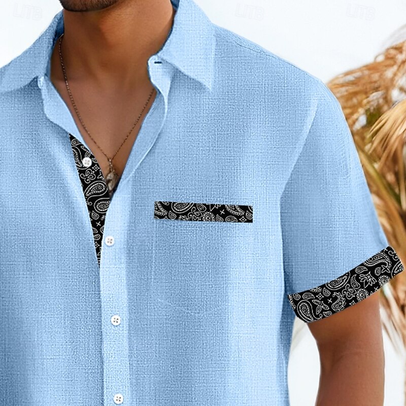 Men's Shirt Linen Shirt Summer Shirt Beach Shirt Untucked Shirts Plaid Vacation Holiday Black Pink Orange Light Blue Short Sleeve Collar Summer Clothing Apparel2