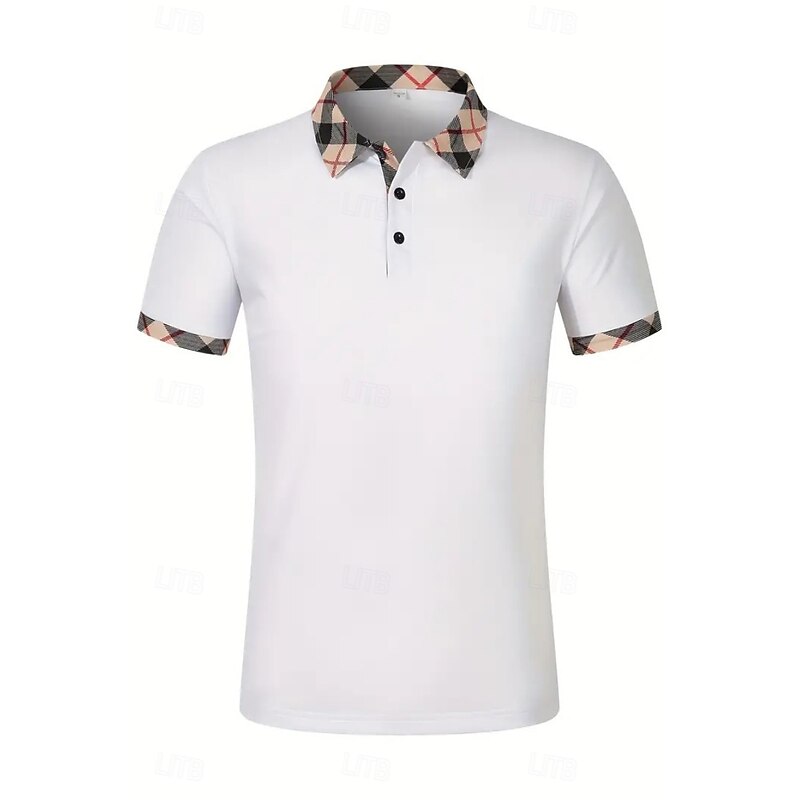 Men's Golf Shirt Golf Polos Shirts Formal Work Lapel Short Sleeve Modern Comfortable Color Block Patchwork Buttons Summer Spring Regular Fit Wine Apricot Black White Dark Navy Orange Golf Shirt2